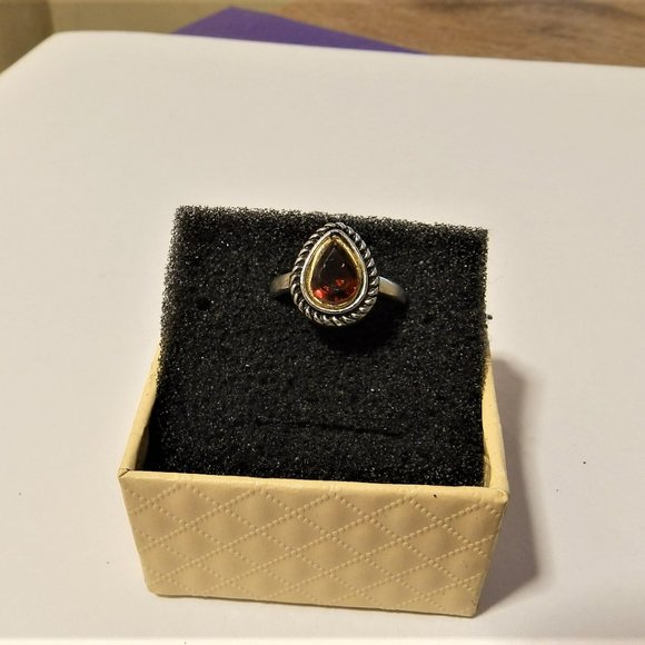 Red garnet pear ring Gold and silver tone mixed metal and certified - Picture 5 of 7